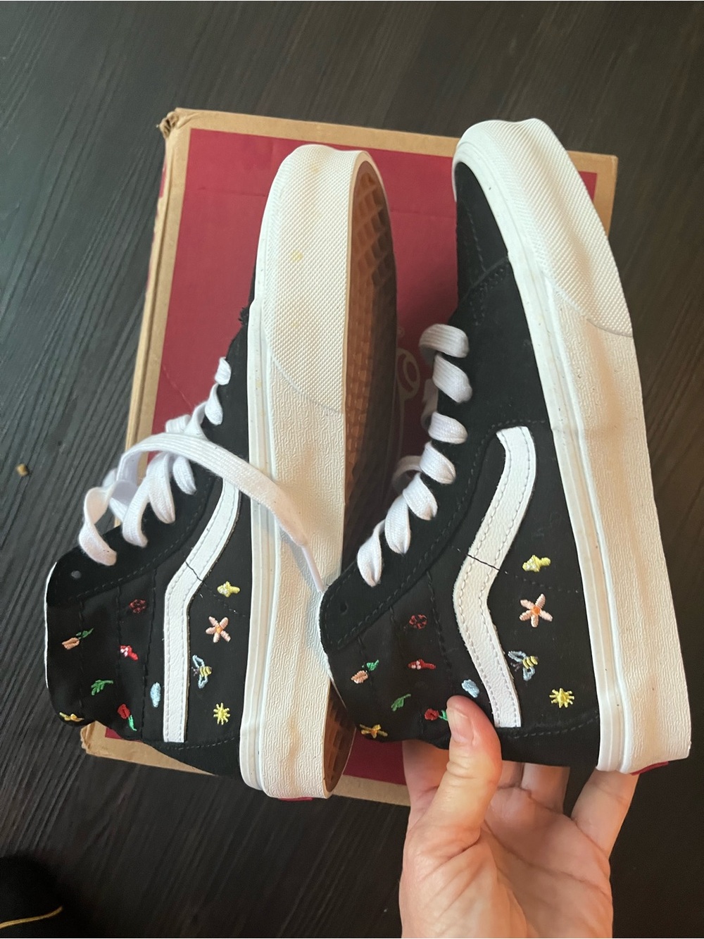 Vans NEX with both black and em
 White High-Top sneaker shoe with embroidered